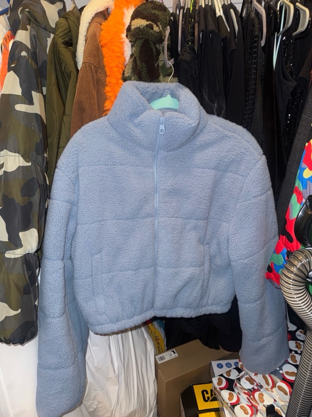 Fashion Nova Light Blue women Sherpa Half-Zip Puffer Jacket